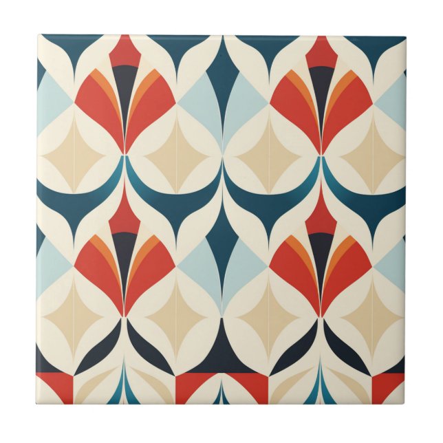 Mid-Century Modern Stylised Geometric Pattern Ceramic Tile (Front)