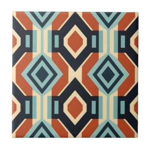 Mid-Century Modern Stylised Geometric Pattern Ceramic Tile