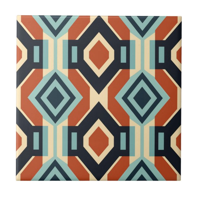 Mid-Century Modern Stylised Geometric Pattern Ceramic Tile (Front)