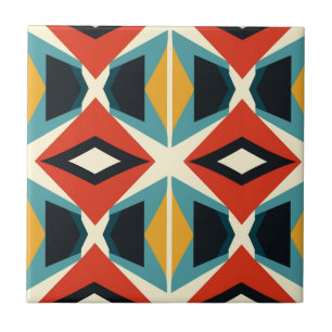 Mid-Century Modern Stylised Geometric Pattern Ceramic Tile