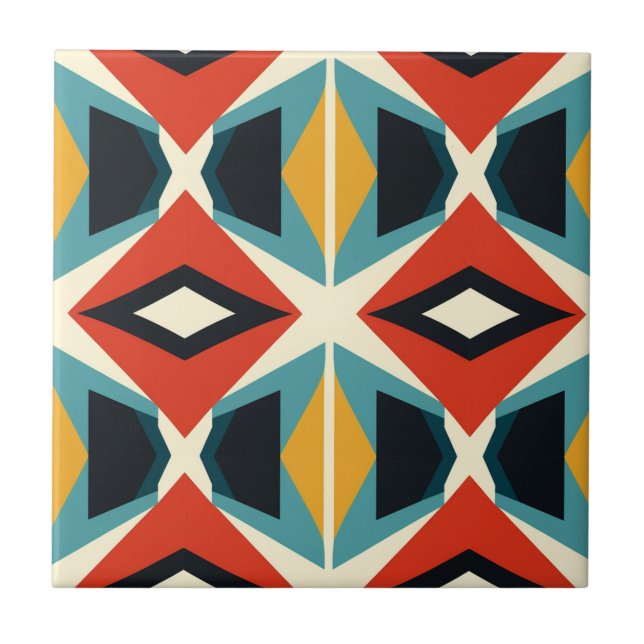 Mid-Century Modern Stylised Geometric Pattern Ceramic Tile (Front)