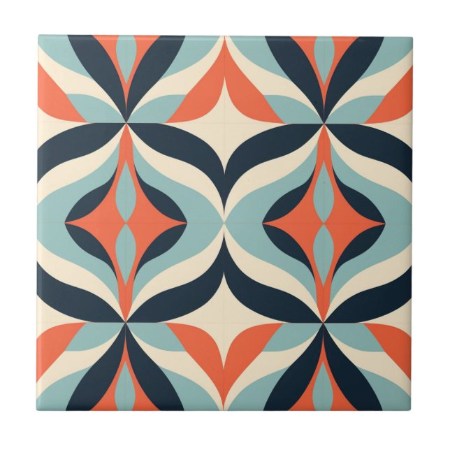 Mid-Century Modern Stylised Geometric Pattern Ceramic Tile (Front)
