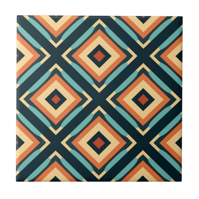 Mid-Century Modern Stylised Geometric Pattern Ceramic Tile (Front)