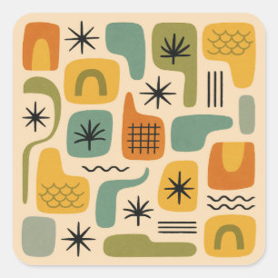 Mid Century Modern Summer Starburst Magic Pattern Square Sticker