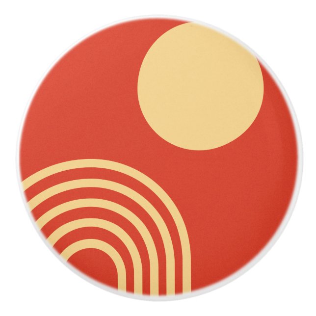 Mid Century Modern Sun and Rainbow Line Ceramic Knob (Front)