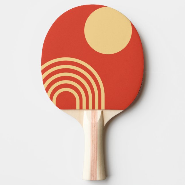 Mid Century Modern Sun and Rainbow Line Ping Pong Paddle (Front)
