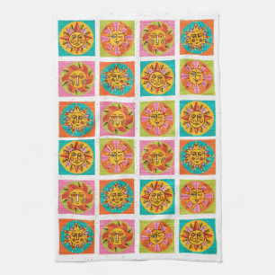 Mid Century Modern Sun Faces Drying Mat  Tea Towel