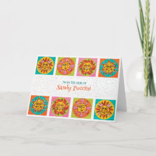 Mid Century Modern Sun Faces Note Card