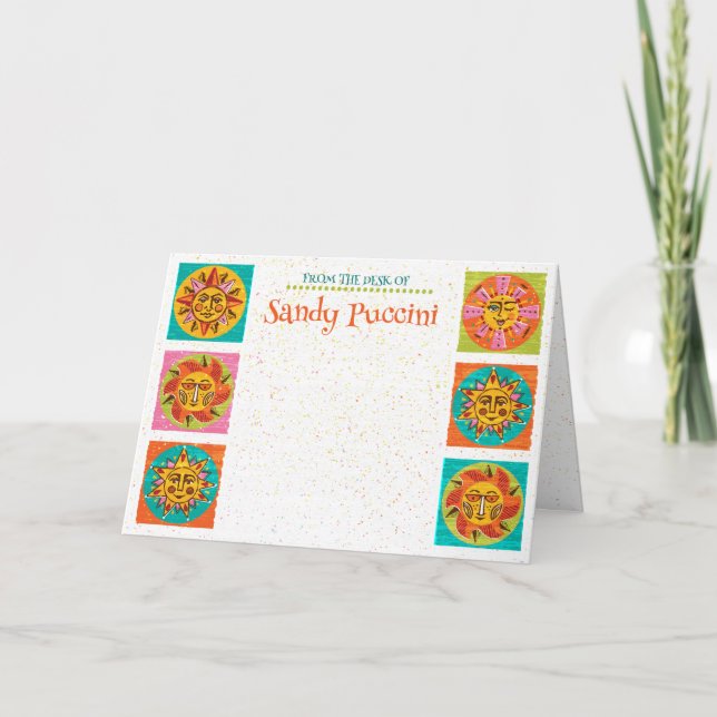 Mid Century Modern Sun Faces Note Card Vertical (Front)