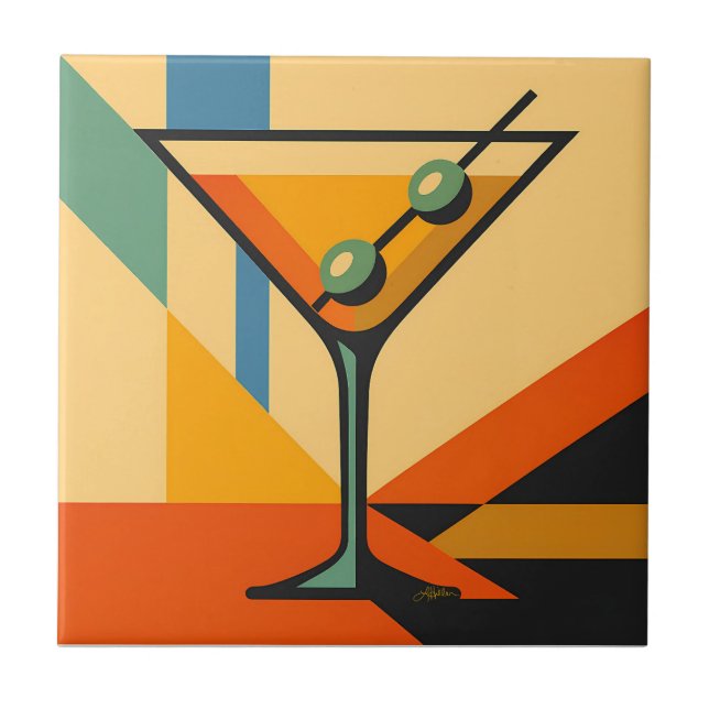 Mid Century Modern Sunrise Bauhaus Martini Ceramic Tile (Front)