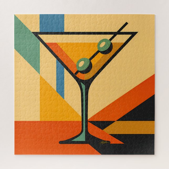 Mid Century Modern Sunrise Bauhaus Martini Jigsaw Puzzle (Vertical)