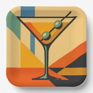 Mid Century Modern Sunrise Bauhaus Martini Paper Plate