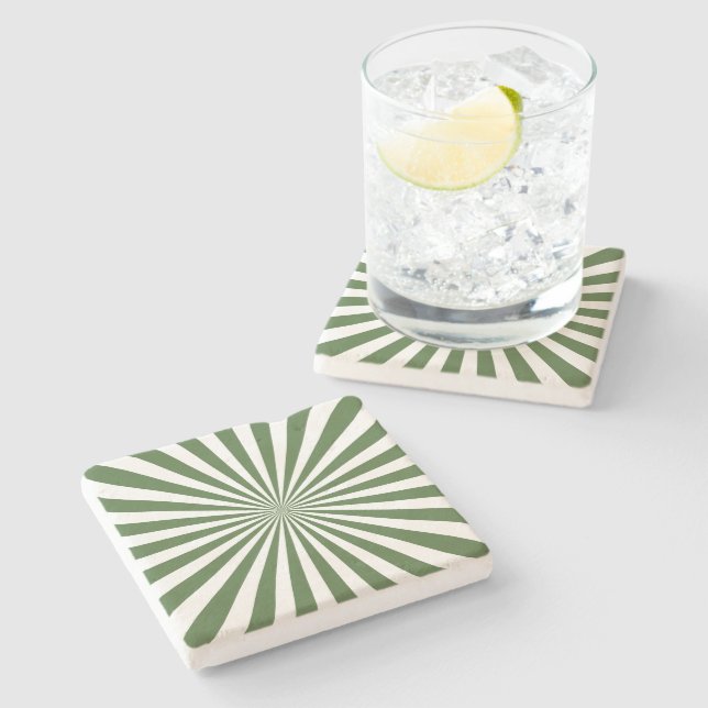 Mid century modern Sunshine Green White pattern Stone Coaster (Side)