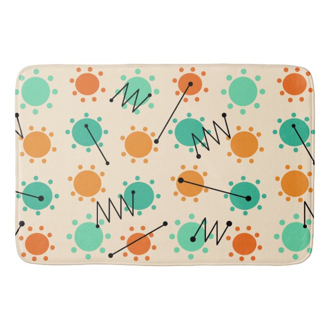 Mid Century Modern Sunshine Orange Turquoise Bath Mat (Front)