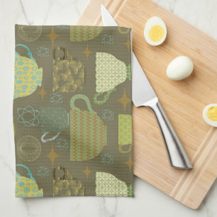 Mid Century Modern Taupe Teacup  Tea Towel