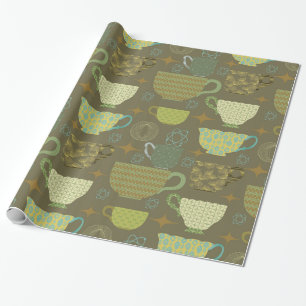 Mid Century Modern Taupe Teacup  Wrapping Paper