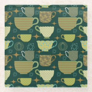 Mid Century Modern Teacup Grean Teal Glass Coaster