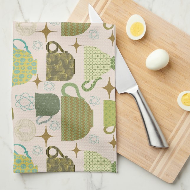 Mid Century Modern Teacup  Tea Towel (Quarter Fold)