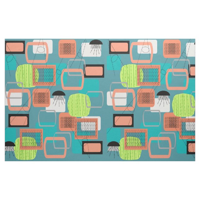Mid-Century Modern Teal Abstract Fabric (Yard)