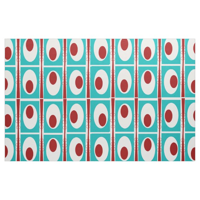 Mid-Century Modern Teal Abstract Ovals Fabric (Yard)