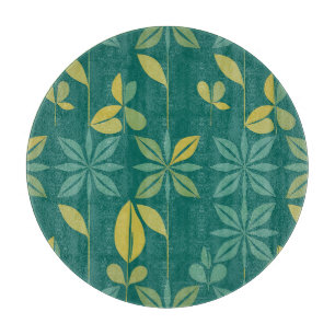 Mid-Century Modern Teal Botanical Geometric Leaf Cutting Board