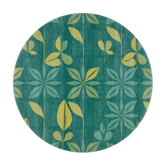 Mid-Century Modern Teal Botanical Geometric Leaf Cutting Board (Front)