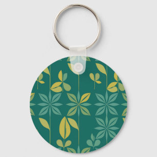 Mid-Century Modern Teal Botanical Geometric Leaf Key Ring