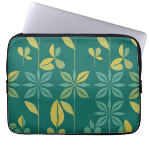 Mid-Century Modern Teal Botanical Geometric Leaf Laptop Sleeve