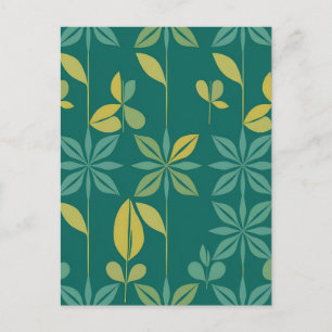 Mid-Century Modern Teal Botanical Geometric Leaf Postcard