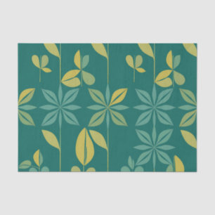 Mid-Century Modern Teal Botanical Geometric Leaf Tissue Paper