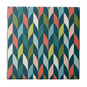 Mid-Century Modern Teal & Coral Pattern Ceramic Tile