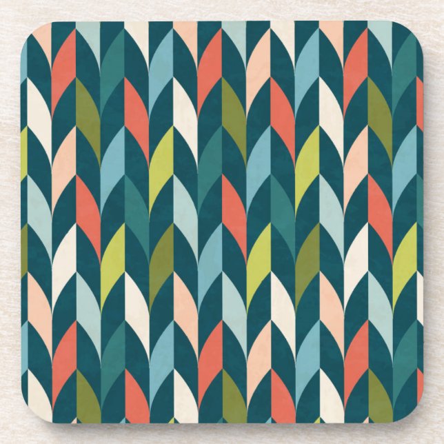 Mid-Century Modern Teal & Coral Pattern Coaster (Front)