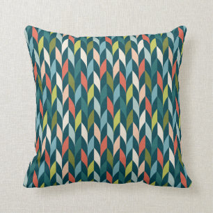 Mid-Century Modern Teal & Coral Pattern Cushion