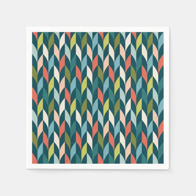 Mid-Century Modern Teal & Coral Pattern Napkin (Front)