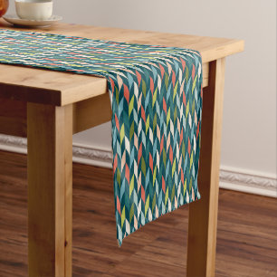 Mid-Century Modern Teal & Coral Pattern Short Table Runner