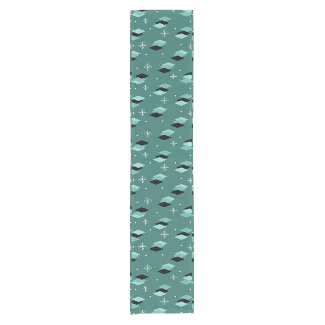 Mid Century Modern Teal Diamonds Short Table Runner (Front)