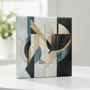 Mid-Century Modern Teal Gold Linear Geometric Ceramic Tile