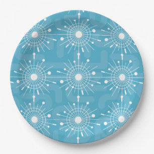 Mid Century Modern Teal Sputnik Snowflake MOD Paper Plate