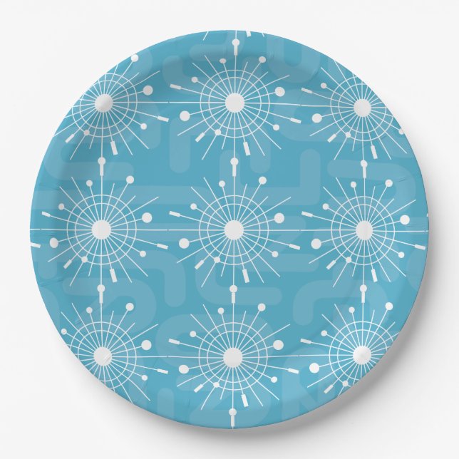 Mid Century Modern Teal Sputnik Snowflake MOD Paper Plate (Front)