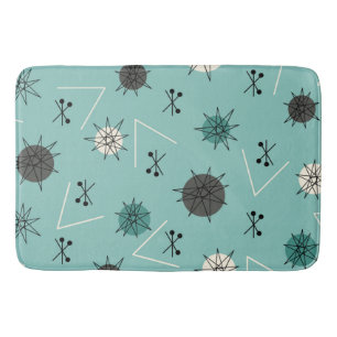 Mid Century Modern Teal Starbursts Bath Mat