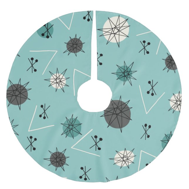 Mid Century Modern Teal Starbursts Brushed Polyester Tree Skirt (Front)