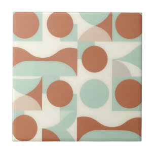 Mid Century Modern Terracotta Abstract Shapes Ceramic Tile