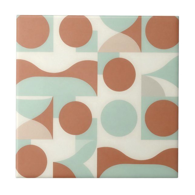 Mid Century Modern Terracotta Abstract Shapes  Ceramic Tile (Front)