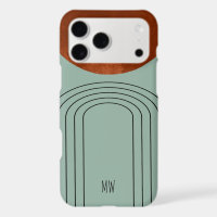 Mid Century Modern Terracotta Arch Teal Line Art