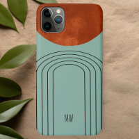 Mid Century Modern Terracotta Arch Teal Line Art