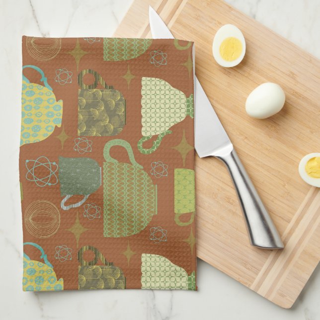 Mid Century Modern Terracotta Teacup  Tea Towel (Quarter Fold)