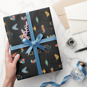 Mid Century Modern Textured Black Wrapping Paper