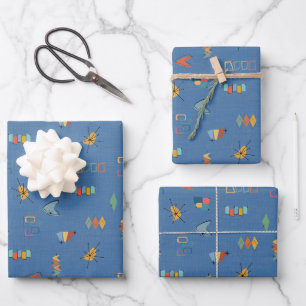 Mid Century Modern Textured Blue Wrapping Paper Sheet
