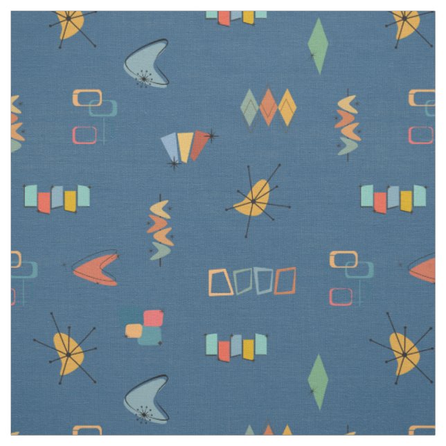 Mid Century Modern Textured Dark Azure Fabric (Swatch)