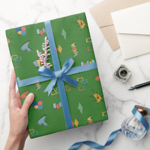 Mid Century Modern Textured Green Wrapping Paper